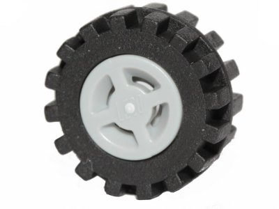 LEGO part Wheel 8mm D. x 6mm with Slot with Black Tire 15mm D. x 6mm Offset Tread Small - Band Around Center of Tread (34337 / 87414) (34337c02)