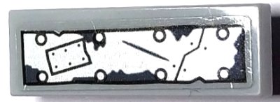 LEGO part Fliese, modifiziert 1 x 3 umgekehrt mit Loch mit verschlissenen silbernen Metallplatten und Nieten Muster 1 (Aufkleber) - Set 70435 (35459pb01)