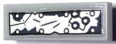 LEGO onderdeel Tegel, Aangepast 1 x 3 Omgekeerd met Gat met Versleten Zilveren Metalen Platen en Klinknagels Patroon 2 (Sticker) - Set 70435 (35459pb02)