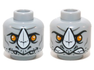 LEGO part Minifigure, Head Dual Sided Alien Chima Rhinoceros with Orange Eyes and White Horn, Neutral / Angry Pattern (Rogon) (3626pb1086)