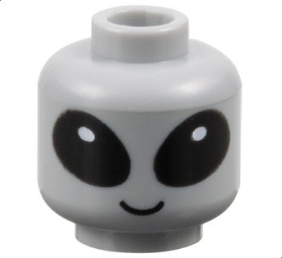 LEGO part Minifigure, Head Alien with Large Black Eyes with White Glints, Grin Pattern - Vented Stud (3626pb3586)