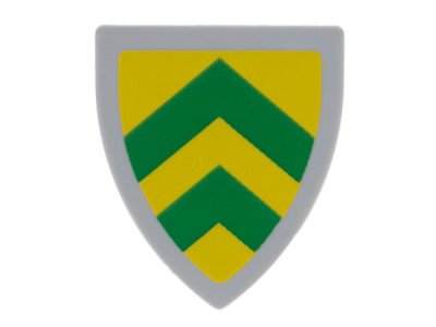 LEGO part Minifigure, Shield Triangular  with Green Chevrons on Yellow Background Pattern (3846pb059)