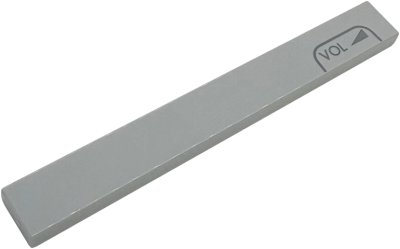 LEGO part Tile 1 x 8 with Dark Bluish Gray Triangle, 'VOL' and Outline Pattern (4162pb331)