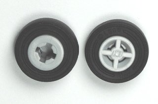LEGO part Wheel 8mm D. x 6mm with Black Tire 14mm D. x 4mm Smooth Small Single with Number Embossed on Side (4624 / 59895) (4624c05)