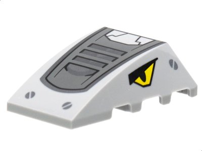 LEGO part Wedge 4 x 4 Triple Curved No Studs with Dark Bluish Gray and Silver Armor, Screws, Yellow Eyes Pattern (47753pb117)