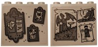 LEGO part Brick 1 x 4 x 3 with Gray Paintings, Letter Holder with List, Drawings of Dragons, Zombie and Castle Pattern on Both Sides (Stickers) - Set 75810 49311pb009
