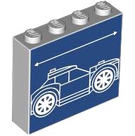 LEGO part Brick 1 x 4 x 3 with White Lines Schematic of Car Sloped Back Window and Arrow on Dark Blue Background Pattern 49311pb029