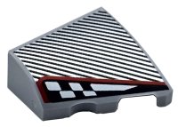 LEGO part Wedge 2 x 2 x 2/3 Right with Silver Diagonal Stripes and Black and White Checkered Stripe with Red Outline Pattern 5093pb001