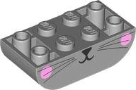 LEGO part Slope, Curved 4 x 2 Inverted Double with Black Mouth, Nose and Whiskers and Bright Pink Cheeks, Cat Lower Face Pattern (5174pb04)