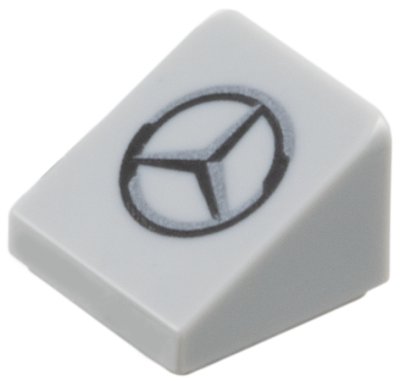 LEGO part Slope 30 1 x 1 x 2/3 with Black and Dark Silver Mercedes Logo Pattern (54200pb133)