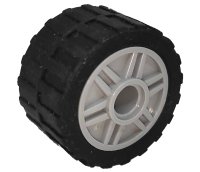 LEGO part Wheel 18mm D. x 14mm with Pin Hole, Fake Bolts and Shallow Spokes with Black Tire 24 x 14 Shallow Tread, Band Around Center of Tread (55981 / 89201) 55981c06