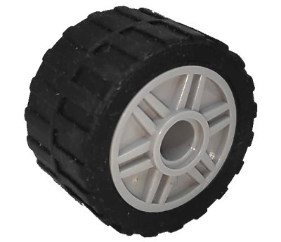 LEGO part Wheel 18mm D. x 14mm with Pin Hole, Fake Bolts and Shallow Spokes with Black Tire 24 x 14 Shallow Tread, Band Around Center of Tread (55981 / 89201) (55981c06)