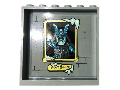 LEGO part Panel 1 x 6 x 5 with Framed Picture of General Vex, Runes and Brick Wall Pattern on Inside (Sticker) - Set 70678 (59349pb201)