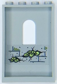 LEGO part Panel 1 x 4 x 5 Wall with Bricks, Dark Bluish Gray Mortar, Yellowish Green Eyes and Olive Green Moss Pattern on Inside (Sticker) - Set 70435 60808pb020