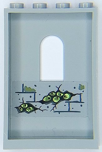 LEGO part Panel 1 x 4 x 5 Wall with Bricks, Dark Bluish Gray Mortar, Yellowish Green Eyes and Olive Green Moss Pattern on Inside (Sticker) - Set 70435 (60808pb020)