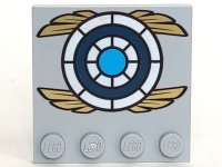 LEGO part Tile, Modified 4 x 4 with Studs on Edge with Blue and White Target with Gold Wings Pattern 6179pb054