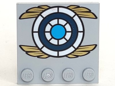 LEGO part Tile, Modified 4 x 4 with Studs on Edge with Blue and White Target with Gold Wings Pattern (6179pb054)