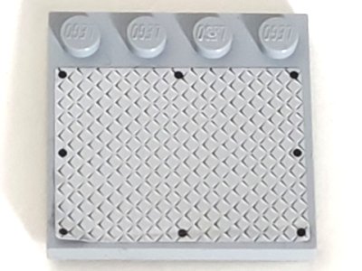 LEGO part Tile, Modified 4 x 4 with Studs on Edge with 8 Black Rivets on Large Silver Tread Plate Pattern (Sticker) - Set 7944 (6179pb084)