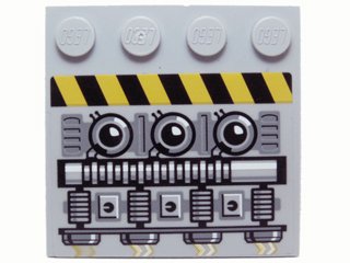 LEGO part Tile, Modified 4 x 4 with Studs on Edge with Engine and Black and Yellow Danger Stripes Pattern Model Left Side (Sticker) - Set 7666 (6179pb112L)