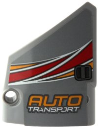 LEGO part Technic, Panel Fairing #13 Large Short Smooth, Side A with 'AUTO TRANSPORT' and Bright Light Orange, Red and White Curved Stripes Pattern (Sticker) - Set 42098 64394pb036
