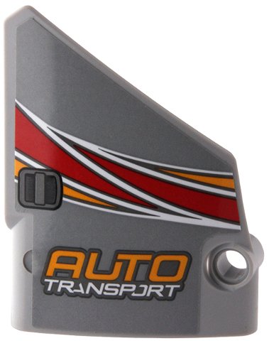 LEGO part Technic, Panel Fairing #14 Large Short Smooth, Side B with 'AUTO TRANSPORT' and Bright Light Orange, Red and White Curved Stripes Pattern (Sticker) - Set 42098 (64680pb036)