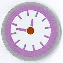 LEGO part Tile, Round 3 x 3 with Clock with Medium Lavender Hands and Border Pattern (Sticker) - Set 41682 (67095pb069)