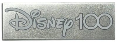 LEGO part Tile 2 x 6 with White 'Disney 100' on Silver Background Pattern (69729pb076)