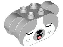 LEGO part Duplo, Brick 2 x 6 x 2 1/2 Oval Ends, Rounded Ears on Sides with Black Nose, Coral Tongue, White Face with Whiskers, and Open Eyes / Closed Eyes Pattern (84196pb01)