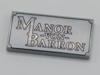 LEGO part Tile 2 x 4 with 'Manor von Barron' Pattern 87079pb0708