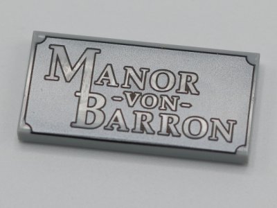 LEGO part Tile 2 x 4 with 'Manor von Barron' Pattern (87079pb0708)