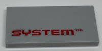 LEGO part Tile 2 x 4 with Red 'SYSTEM' Pattern 87079pb0752