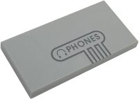LEGO part Tile 2 x 4 with Dark Bluish Gray Headphones Icon, 'PHONES' and Outline Pattern 87079pb1595