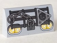LEGO part Slope, Curved 2 x 4 x 2/3 with Bottom Tubes with Headlights, Roll Bars, Chain and Skull Pattern 88930pb094