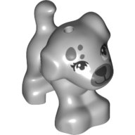 LEGO part Dog, Friends, Puppy, Standing with Black Nose and Mouth, Dark Bluish Gray Muzzle and Spots on Face Pattern 93088pb13