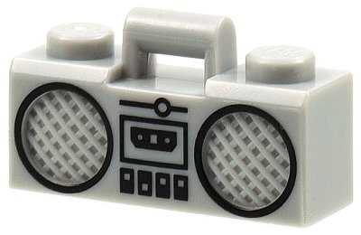 LEGO part Minifigure, Utensil Radio Boom Box with Bar Handle with Black Cassette Player, Switches and Rimmed Speakers Pattern (93221pb03)