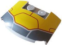 LEGO part Wedge 3 x 4 x 2/3 Triple Curved with Dark Bluish Gray and Yellow Armor Plates and Dark Red Lines Pattern 93604pb011