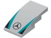 LEGO part Slope, Curved 4 x 2 with Mercedes Logo, Dark Turquoise Stripes, Black Triangles Pattern 93606pb203
