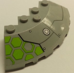 LEGO part Brick, Round Corner 6 x 6 with Slope 33 Edge, Facet Cutout with Round Vent and Lime Hexagons on Transparent Background Pattern Model Right Side (Sticker) - Set 76040 (95188pb29R)