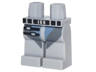 LEGO part Hips and Legs with Sand Blue and Dark Bluish Gray Straps, Black Belt and 2 Black Straps with Silver Buckles Pattern (970c00pb0701)