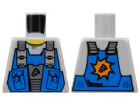 LEGO part Torso Power Miners Blue Vest with Pockets and Drill Tip over Sweaty Shirt Pattern 973pb0536