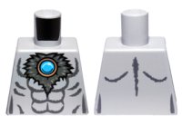 LEGO part Torso Bare Chest with Muscles Outline, Dark Bluish Gray Fur and Dark Azure Round Jewel (Chi) Pattern 973pb1353