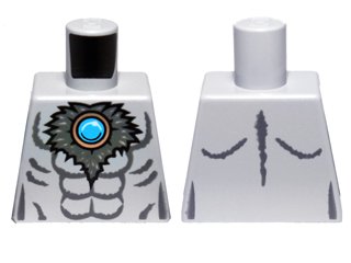LEGO onderdeel Torso Bare Chest with Muscles Outline, Dark Bluish Gray Fur and Dark Azure Round Jewel (Chi) Pattern (973pb1353)
