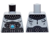 LEGO part Torso Chima Black Armor with Silver Circles and Blue Round Jewel (Chi) Pattern 973pb1637