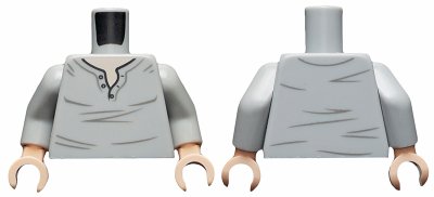 LEGO part Torso Henley Shirt with Open Collar and Dark Bluish Gray Creases, Light Nougat Neck Pattern / Light Bluish Gray Arms / Light Nougat Hands (973pb3627c01)