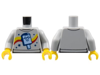 LEGO part Torso Yellow and Red Curvy Stripes, Bright Light Blue Popsicle with Face, Dark Blue Outline and Stars Pattern / Light Bluish Gray Arms / Yellow Hands (973pb4760c01)