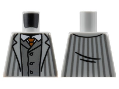 LEGO part Torso Jacket with Dark Bluish Gray Pinstripes and Vest, White Shirt, Dark Orange Tie Pattern (973pb4899)