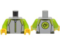 LEGO part Torso Wetsuit with Lime and Black Panels and Trim, Dark Silver Zipper, Symbol in Circle on Back Pattern / Lime Arms / Yellow Hands 973pb6047c01