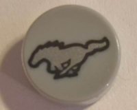 LEGO part Tile, Round 1 x 1 with Silver Horse with Black Border Pattern (Ford Mustang Logo) 98138pb085