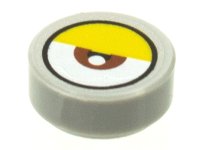 LEGO onderdeel Tile, Round 1 x 1 with White Eye with Centered Reddish Brown Iris and Half Closed Yellow Eyelid Pattern 98138pb205