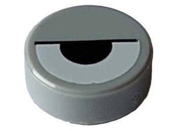 LEGO part Tile, Round 1 x 1 with White Eye Partially Closed with Black Half Circle Pupil and Line Pattern (98138pb388)